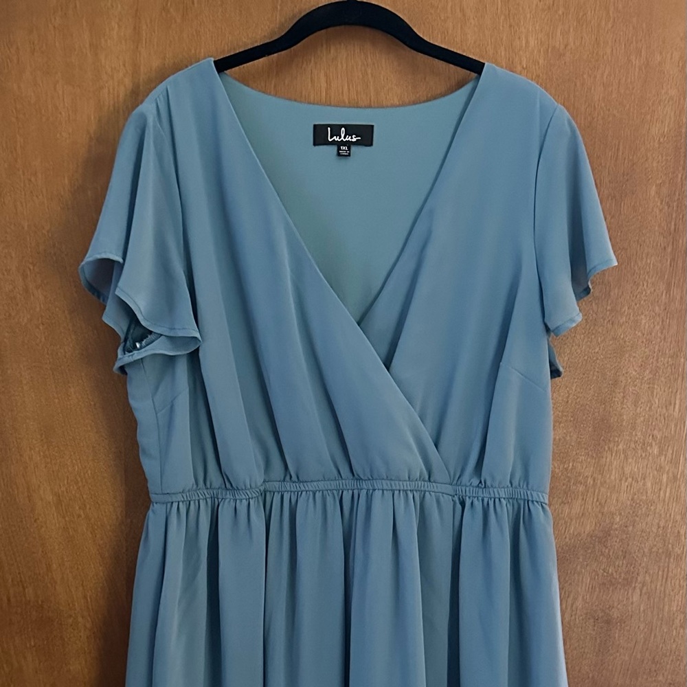 Lulu’s lost in the moment slate blue maxi dress